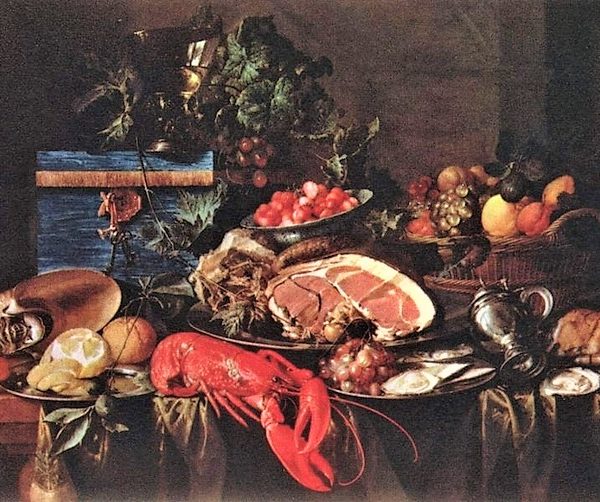 «Натюрморт с ветчиной, омаром и фруктами», Яна Давидса де Хема. Около 1660, Амстердам, Рейксмузеум.
